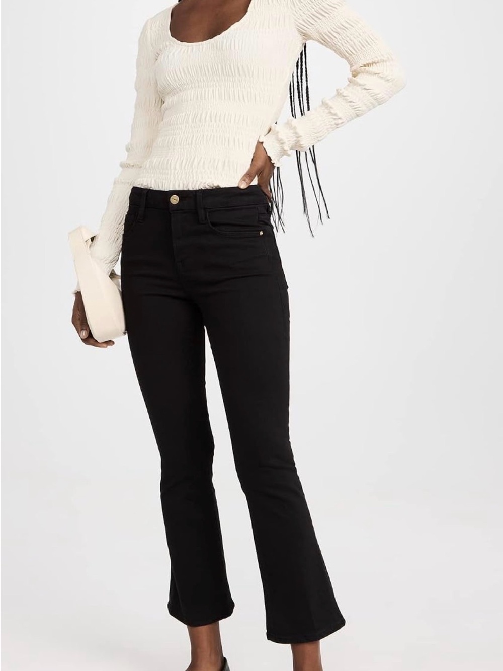 Frame Denim Black Stretch High-Rise Le Crop Mini Boot Flare Jeans